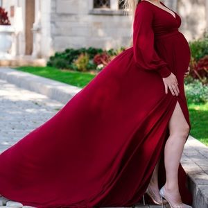 Deep Red Maternity Shoot Dress - Medium